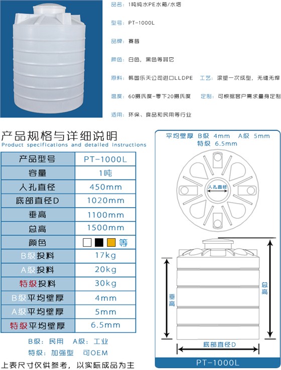 1吨纯水PE水箱详情