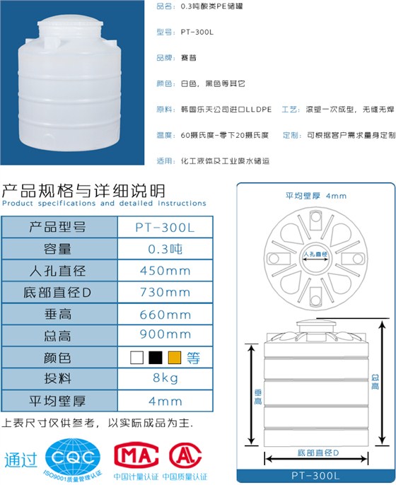 0.3吨酸类PE储罐详情