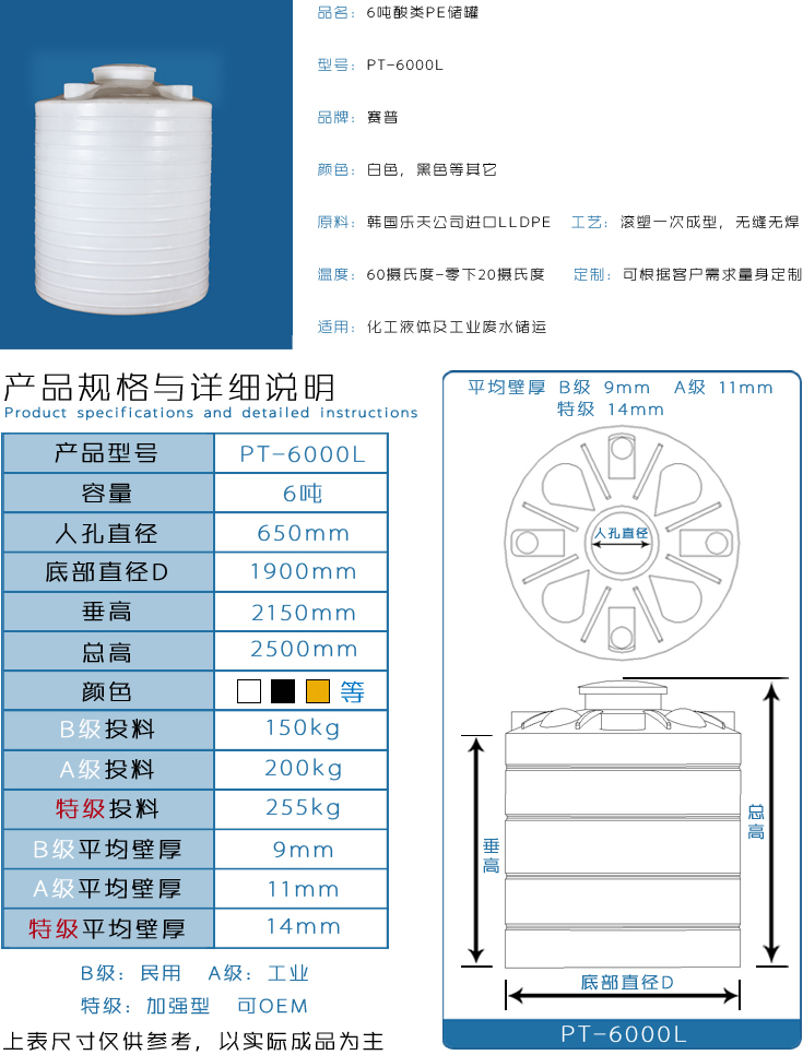 6吨酸类PE储罐详情